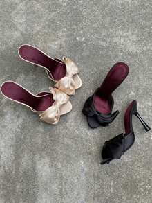 Dép lê cao gót kiểu Pháp thắt nơ cỡ lớn, dép bít mũi hở mũi, thích hợp cho hoạt động ngoài trời mùa hè. - Màu be - Xem 5