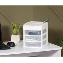 CYItalhome Cajonera De Plástico Mini Organizador De Escritorio Multiusos Con 3 Cajones Transparentes Sesia - Blanco - Ver 6