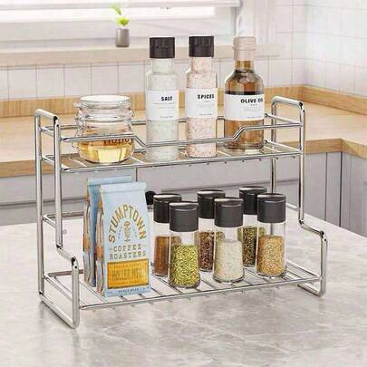 New Double-Layer Storage Rack, Multi-Function Kitchen Spice Rack, Home Bathroom Toiletry Organizer, Cup Holder