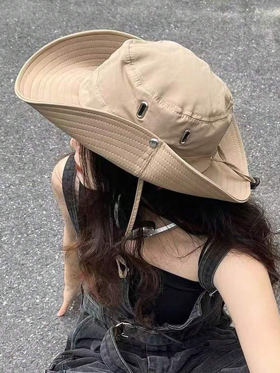 1顶新款西部牛仔帽/水手帽/女士徒步防晒帽/户外露营防晒帽/徒步防晒帽/男士钓鱼帽,纯色休闲涤纶材质,适合沙滩、旅行 - 彩色 - 查看 1