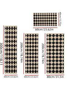 现代黑米色格子地毯 - 防滑可水洗，100% 涤纶材质，几何菱形图案，室内/室外均可使用，适用于走廊、厨房、门廊、洗衣房、玄关装饰，节日礼物，可水洗，易于打理 - 彩色 - 查看 7