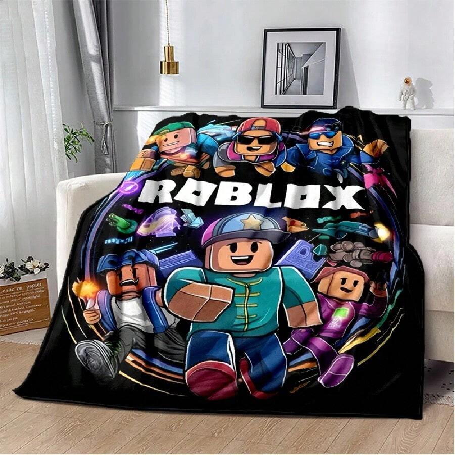 3D Cartoon R-Robloxs Game Flannel Blanket Soft Warm Throw Blanket For Bedroom Living Room Bed Travel Camping Picnic Gift(47).Jpg - trắng - Xem 1