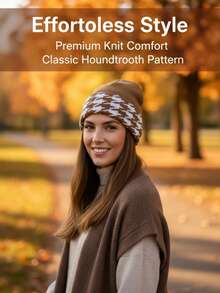 1顶千鸟格提花针织帽，百搭休闲街头风，适合春、秋、冬三季，男女皆宜，多种颜色可选，情人节好礼 - 半千鳥格針織帽 - 查看 13