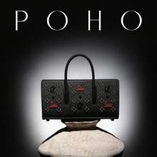 Túi xách cỡ trung cao cấp hiệu POHO, in chữ theo yêu cầu - Màu đen & đỏ - màu đen - Xem 1