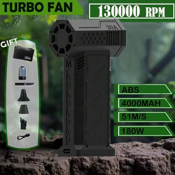 130,000 RPM Super Fan, Turbine Powered - Black Portable Handheld High-Velocity Fan, Rechargeable Electric Wireless Air Duster For Outdoor Lighting, Car Cleaning, Home Cleaning, Equipment Cleaning, Rapid Cooling