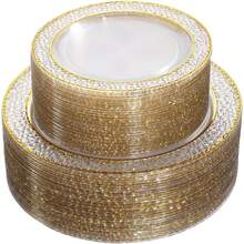 50/25/14/7/1pcs Set Transparent Hammered Double Gold Rim Plates, Transparent Bottom With Gold Rim, Elegant Dessert Plates, Pasta Plates, Pizza Plates, Cake Plates, Salad Plates, 7.5 Inch/10.25 Inch Sizes, Reusable And Easy To Clean, Suitable For Outdoor, Party, Birthday, Wedding And Holiday Gatherings - Clear - View 1