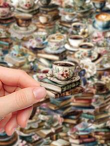 50pcs Vintage Book & Coffee Stickers For DIY Decorating Notebooks, Phone Cases, Water Bottles, And IPads New Waterproof Cross-Border Decals - Multicolor - View 6