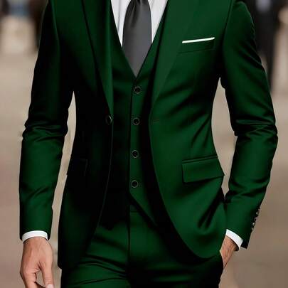Elegant Men's 3pcs Suit- Slim Fit Tuxedo Set For Weddings& Formal Occasions, Black Suit With White Shirt& Pants, Perfect For Office Meetings And Elegant Events, Formal Attire | Slim Fit Suit | Durable Wedding Wea