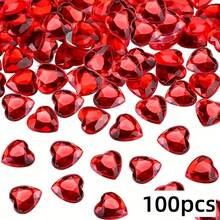 2D Flat - 100 Pieces 12mm Red/Pink Sparkling Heart-Shaped Rhinestones - Acrylic Imitation Decorative Beads, Heart-Shaped Acrylic Rhinestones, Fashion Accessories, Flat-Back Rhinestones For Hair Accessories, DIY Jewelry Components Heart-Shaped Rhinestone Appliques, Suitable For Valentine's Day, Weddings, Crafts, Art Supplies, And Craft Enthusiasts - Đỏ - Xem 11