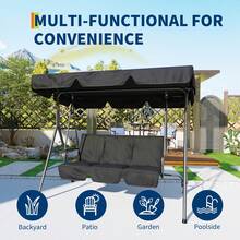 Silla Columpio para Jardín ¡Relájate! │ Banco Mecedor de 3 Plazas con Toldo Ajustable y Cojines Mullidos │ Estructura de Acero para Exterior │ Perfecto para Porche, Terraza o Patio - Gris - Ver 6