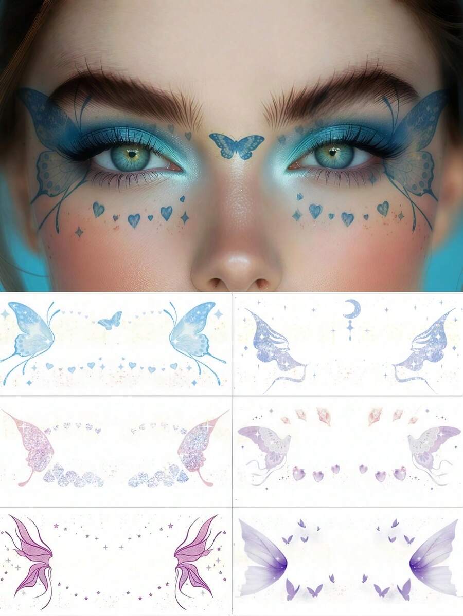 6 Tờ Hình Xăm Bướm Lấp Lánh Hình Xăm Tiên Dễ Thương Chống Nước Miếng Dán Trang Điểm Lấp Lánh Nhiều Màu Sắc Cho Ngày Valentine Tiệc Hè Hẹn Hò Lễ Hội Lễ Phục Sinh Phụ Kiện Cosplay - Nhiều màu - Xem 1