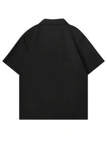 男士休闲花卉刺绣宽松黑色衬衫，夏季度假风 - 黑色 - 查看 2