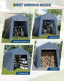 Cobertizo portátil de almacenamiento para exteriores de 2,1 x 3 m, lona impermeable resistente, garaje para motocicleta con puerta enrollable con cremallera, tienda de campaña para motocicleta, bicicleta, herramientas de madera y cortacésped, color gris. - Gris - Ver 3