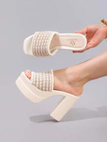 Fashion Thick Sole Waterproof Platform High Heel Open Toe Sandals, Suitable For Ball, Party, Runway, Chunky Heel Slide Sandals For Women - Beige - View 1