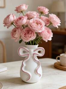 粉色蝴蝶结白色花瓶，可爱花瓶，适合装饰大学宿舍、托儿所和公寓卧室，增添少女气息。 - 彩色 - 查看 10