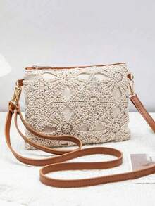 2025新款镂空花朵手拿包，女士休闲PU小方包，轻盈奢华日常穿搭