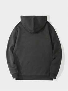 Simple Studio | Áo Hoodie Nam Màu Trơn Tay Dài Vai Rủ Có Dây Rút Túi, Phong Cách Thường Ngày, Thu/Đông, Mùa tựu trường - Màu xám đen - Xem 4