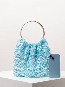 Sequin Clutch Bag With Metal Ring Decor, Elegant Evening Party Purse, Wedding Accessories, Gift For Women, Valentine's Day (Random Pattern) - Blue - View 3