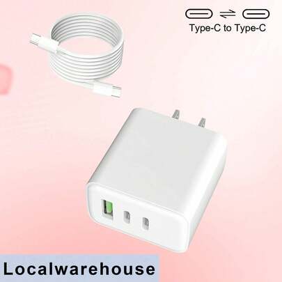 3-Port Wall Charger (2USB-C + 1USB-A) + Type-C To Type-C Cable Kit (White) – Compatible With Apple 15/16 Series | Local Warehouse