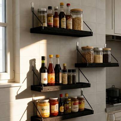 1pc Wall-Mounted Storage Shelf With Wooden Partition, No Drilling Required, Suitable For Living Room, Dorm And Kitchen Organization
