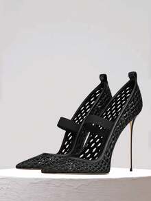 Giày cao gót lưới khoét rỗng kiểu Âu & Mỹ, hàng mới về, màu vàng nhạt quyến rũ, mũi nhọn đa năng, phù hợp với váy đầm. - màu đen - Xem 5