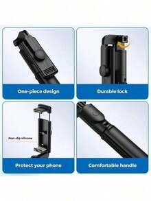 40-Inch Retractable Selfie Stick – Professional Floor Tripod For Live Streaming, With Wireless Remote, 360° Rotation, Stable Anti-Shake Design. Ideal For Travel Vlogs & Outdoor Live Streaming. Compatible With Smartphones Black For Summer Vacation, Travel, Outdoor Activities, Live Streaming Tripod Stand - 黑色 - 查看 4