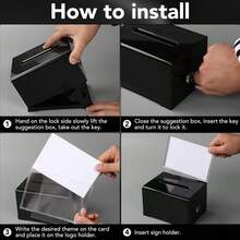 Acrylic Donation Box With Locks &Sign Holder Ballot Suggestion Box Voting Box - Black - View 3