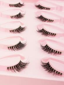 10 Pairs Natural Short Wispy Transparent Stem False Eyelashes, Lightweight Handmade Mink Lashes, Suitable For Daily Makeup - Cat Eye Lashes - View 4