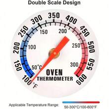 1pc Oven Thermometer, Range 50-300°C/100-600°F, 430 Stainless Steel Material, High Temperature Resistant Glass, Automatic Sensing, Accurate Temperature Measurement, Suitable For Kitchen, Cooking, Baking - Silver - View 7