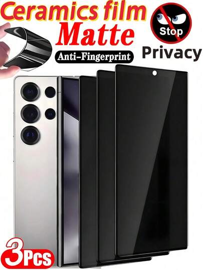 3片装磨砂防窥防指纹防碎防刮钢化玻璃屏幕保护膜，兼容 17 16 15 14 Plus 13 12 11 Pro Max, 15t 14t 13t Poco C75 C65 C85 Redmi 14c, 15C, 13c, A4, A5 4G/5G, Note 13 14等，Galaxy A56 A55 A36 A35 A16 A26 A17 A07 S25 S26 Ultra S24等。