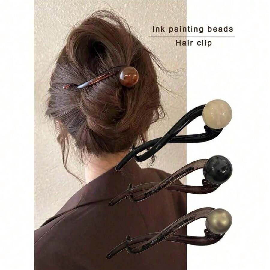 1/2pcs Retro Coffee Pearl Twist Hair Clips, Elegant Hair Accessories For Women, Simple Graceful Styling Clips Perfect For Spring & Summer, Versatile For Daily Wear & Office Commute, Chic Hair Barrettes To Elevate Hairstyles - 彩色 - 查看 1