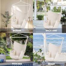 Hamaca Silla Colgante Blanca 100x130cm Con Soporte Metálico - Blanco - Ver 3