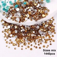 SS6 2MM-SS30 6.4MM, 7 Sizes, Non-Hot Fix, Adhesive Round Flat Bottom Glass Crystal Rhinestones, Multi-Color Crystal Gemstone Jewelry Beads DIY Glass Stone Diamond Design Accessories, Glitter Nail Art Stickers Decoration, Suitable For Phone Cases, Clothes, Bags, Shoes, Crafts - Multicolor - View 70