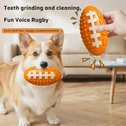 防咬磨牙清洁器，一款带吱吱声的训练玩具，适合狗狗缓解无聊，并能与它们在户外互动。缓解牙齿不适，中型犬牙齿护理磨牙玩具，采用TPR材质制成。