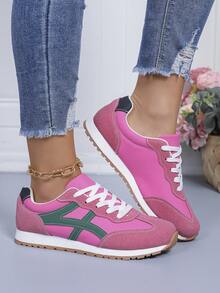 Popular Styles In 2026 Include Pink And Green Color-Blocked Women's Casual Low-Top Sneakers, Retro Archand Training Shoes, And Comfortable Running Shoes. - Hồng - Xem 3