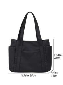 Casual Large Capacity Tote Bag For Women Double Handles And Multi-Pockets Shoulder Bag For Office - màu đen - Xem 6