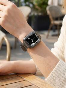 1PC Unisex Sport & Fashion Black Silicone Watch Strap With Watch Case Compatible With IWatch 38mm 40mm 41mm 42mm 44mm 45mm 46mm 49mm,Men Women Simple Transparent Silicone Watch Band Compatible With Apple Watch Series Ultra 3/2/1 11 10 9 8 7 SE3 6 5 4 3 2 1 - Black - View 5