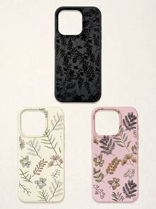 3 件套简约花卉蝴蝶图案手机壳，黑色、米色、粉色，奢华仿皮材质，兼容 和 Galaxy - 彩色 - 查看 34