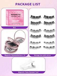 4对磁性眼线笔和磁性假睫毛套装，带磁性涂抹器，款式多样，无需胶水，自然妆效，可重复使用，7-12毫米仿貂毛假睫毛，适合日常佩戴，防水，卡通造型，外眼角加长，放大双眼 - 自然纖長款 - 查看 4