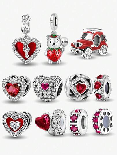 1pc Red Zirconia Double Hoop Bead Pendant, Suitable For DIY Bracelets And Women Jewelry