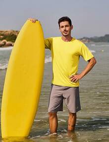 KEFITEVD Men's Rash Vest Rash Guard UV Shirts UPF 50+ Swim Top Short Sleeve Quick Dry T-Shirt For Surfing Running Hiking - 黃色 - 查看 6