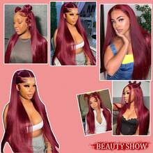 99J Wine Red Synthetic Silky Straight 13x4 Lace Front Wig, Glueless & Hairline, Heat Resistant Fiber, Suitable For Daily & Party Styling, High Density Hair, Elegant Hair Accessory, Silky Texture - S99J - View 9