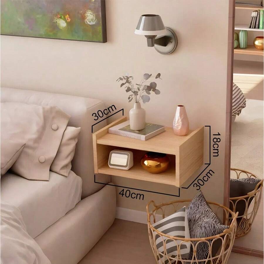 2 Buró Repisa Flotante Minimalista Moderno Acabado Mate Color Blanco - Roble de Mérida - Ver 1