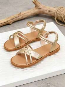 Children's Gold Criss-Cross Roman Sandals, Suitable For Summer And Holiday Activities - Champagne - View 3