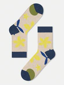 1/5 Pairs Unisex Couple Plant Leaf Graphic Art Design Breathable Cotton Crew Socks, Suitable For Travel, Home, Office, Holidays, Gift - Multicolor - View 19