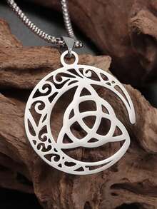 1件新款不锈钢爱尔兰凯尔特结新月项链，男女通用，三位一体幸运护身符首饰礼品 - 時尚 - 查看 5