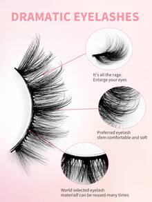 ENCHUW 8 Pairs Half Lashes Natural Look Manga Lashes False Eyelashes Wispy Curling Faux Mink Lashes Fake Eyelashes Suitable For Parties - Black - View 3