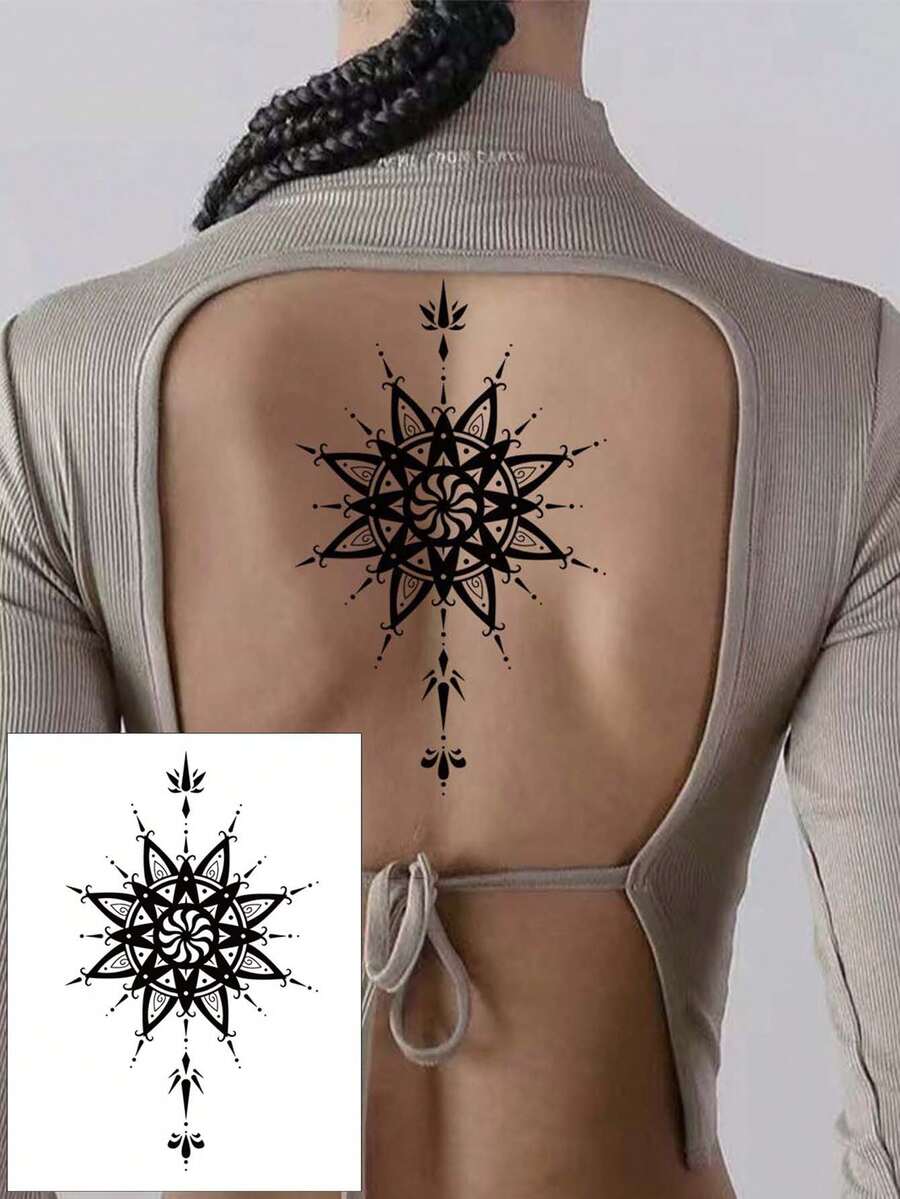 وشم مؤقت بنقش زهرة عباد الشمس الأنيق، وشم كاذب واقعي للبالغين، مقاوم للماء وطويل الأمد، يمكن تغطية الندوب والجروح، يضيف إحساسًا فنيًا للبشرة، مناسب لوشم الزهور على الخصر والذراعين، سهل التطبيق والإزالة، مصنوع يدويًا - الأسود - مشاهدة 1