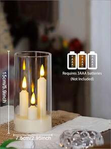 1个无焰锥形蜡烛，三头烛台灯，蜡烛，LED亚克力柱灯，派对装饰，房间照明，情人节礼物，情人节装饰，电池供电，闪烁暖白光，适用于生日、婚礼、圣诞节氛围装饰，圣诞节装饰，圣诞礼物，生日蜡烛，婚礼装饰，派对装饰，无焰蜡烛 - 彩色 - 查看 11