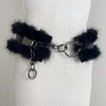 1 PCS Brown Faux Fur Chain Waist Belt - "Y2K Grunge Glam" Statement Belt For Streetwear & Party Outfits - Màu đen (18 mắt xích trên dây chuyền) - Xem 3